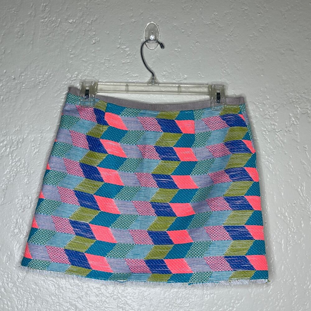 Milly Skirt 4 Multicolor Geometric Mini Frayed Hem‎ Women's NWT Designer Chic